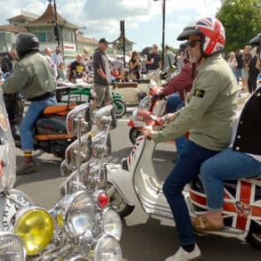 Scooter Rally ride out showing lots of people riding scooters