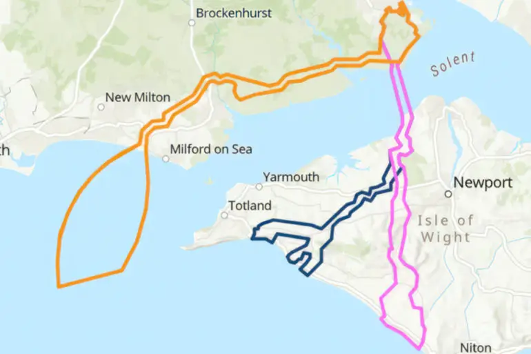 Solent CO2 Pipeline map of the three possible routes