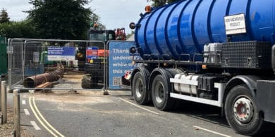 Tanker at road closure