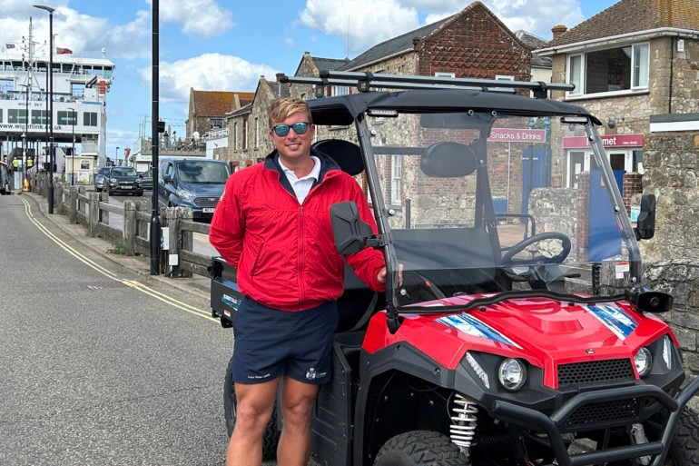 Todd Miller and the Waterside Community Trust’s new e-ATV at Wightlink’s Yarmouth port