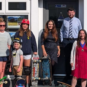 Rob Eggleton, Heather Eggleton, Rufus Eggleton, Martha Eggleton, Bethany Morris Hose Rhodes Dickson Sales Consultant, Peter Barfoot Hose Rhodes Dickson Sales Manager, Cllr Emma Cox Chair Freshwater Parish Council and Cllr Anne Bamford