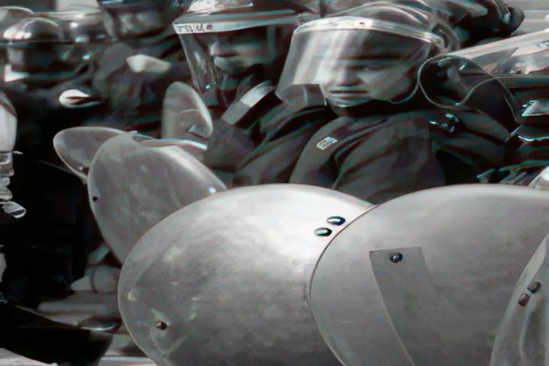 Close up of riot police