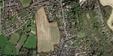 aerial view of the site of the proposed Camp Road development