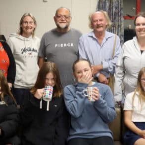 Freshwater Parish Council Chair Cllr Emma Cox, Volunteers Tammy, Andrew and Gary and Cllr Natalie Thomas and Faye. Front row young people from left, Maddie, Rosie, Sophie, Grace and Gia