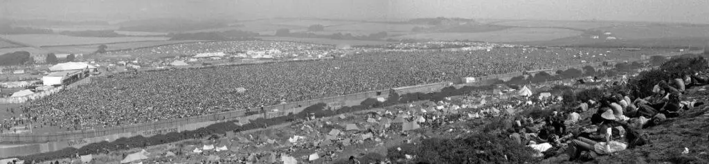 Isle of Wight Festival 1970 black and white panorama