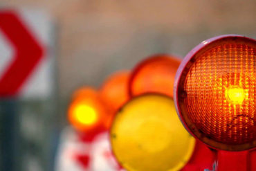 Roadworks lights and signs