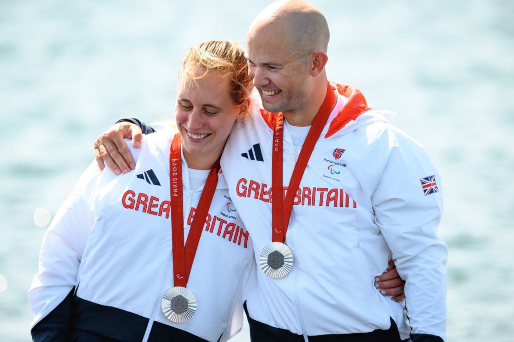 Rowers Sam and Annie after medal presentation