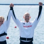 Rowers Sam and Annie on the podium