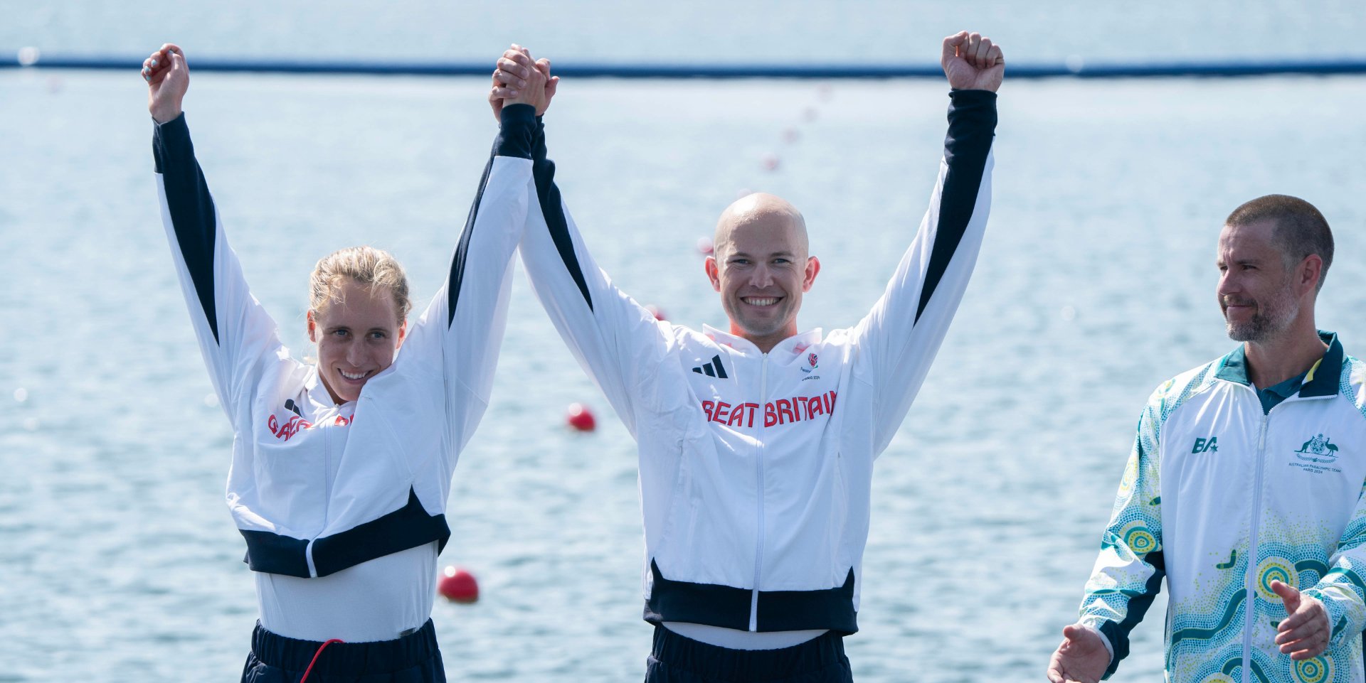 Rowers Sam and Annie on the podium