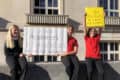 School protest outside County Hall - children holding banners