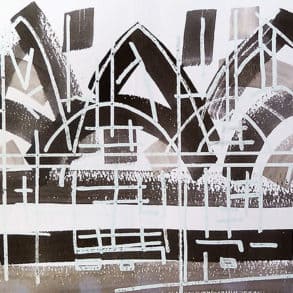 Wide brush artwork of Quarr Abbey