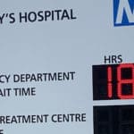 a&e waiting time board from weekend - showing 19 hour wait