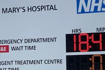 a&e waiting time board from weekend - showing 19 hour wait