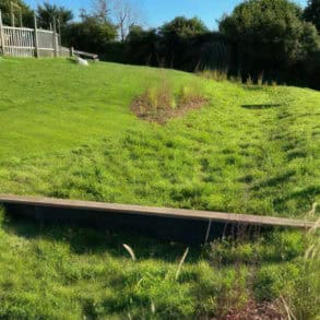 a swale in place at Nettlestone primary school - it's a sort of ditch in the grassy area with a small bridge over