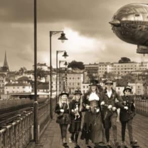 People dressed in steampunk outfits on Ryde Pier