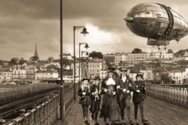 People dressed in steampunk outfits on Ryde Pier