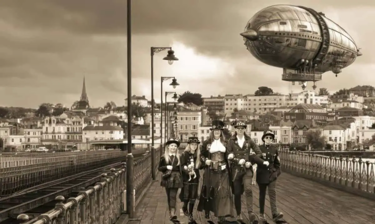 People dressed in steampunk outfits on Ryde Pier