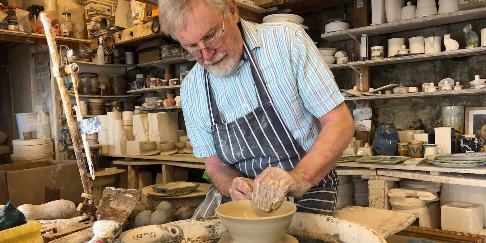 Inside Bonchurch Pottery with Andrew at the wheel