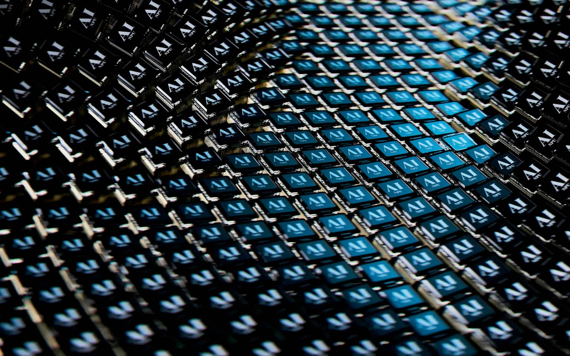 Close up view of hundreds of AI computer chips