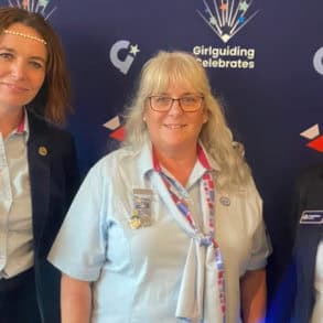 Deputy Chief Guide Sally Kettle, Angela and Chief Guide Tracy Foster