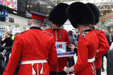 Grenadier Guards collecting at Waterloo on London Poppy Day