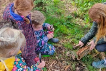 Little Wild Hearts bug hunting in the woods