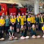 Pupils and staff from Newport CofE at Fire station for restart a heart day