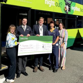 Southern Vectis’ Nikki Honer and Daved Forrester with Mountbatten CEO Nigel Hartley, community nursing team lead Gemma Robertson and Southern Vectis’ Zoe Stroud