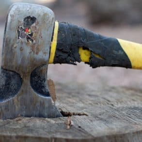 axe in tree stump