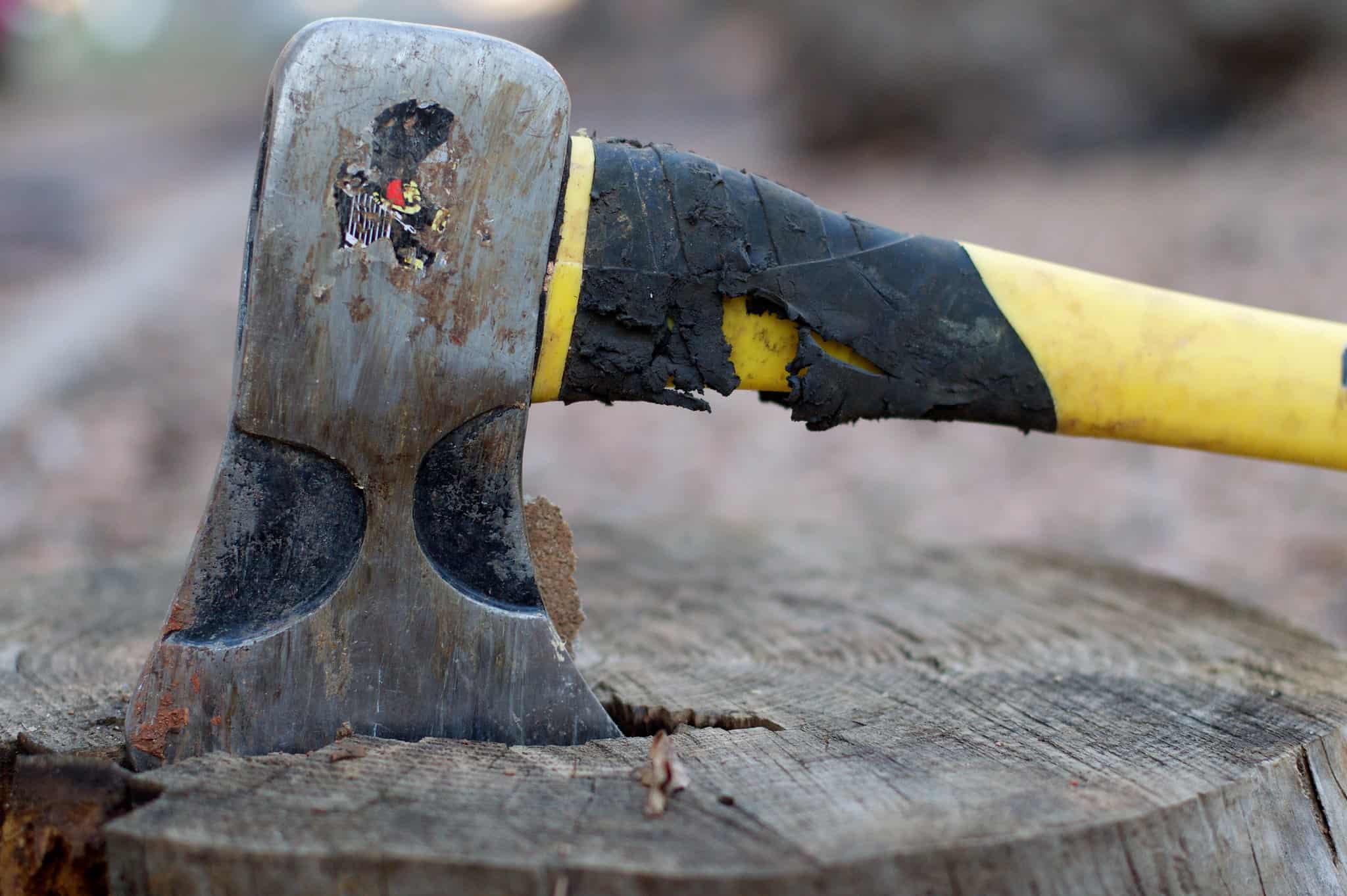 axe in tree stump