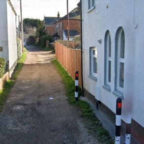 Google maps photo of entrance to 'new village' private road