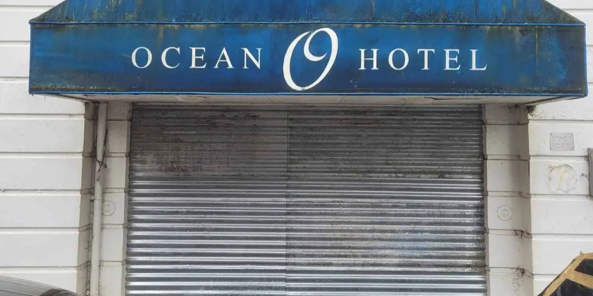 ocean hotel secured with steel shutters