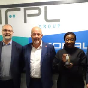 Stella Nwaogbo, Bernard Demol, Lee Noakes, Tristan Carpenter, Steven Passmore of Thales with Geoff Underwood CEO IFPL Group