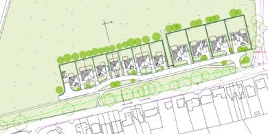 Artists impression of new homes on land at Comfort Farm