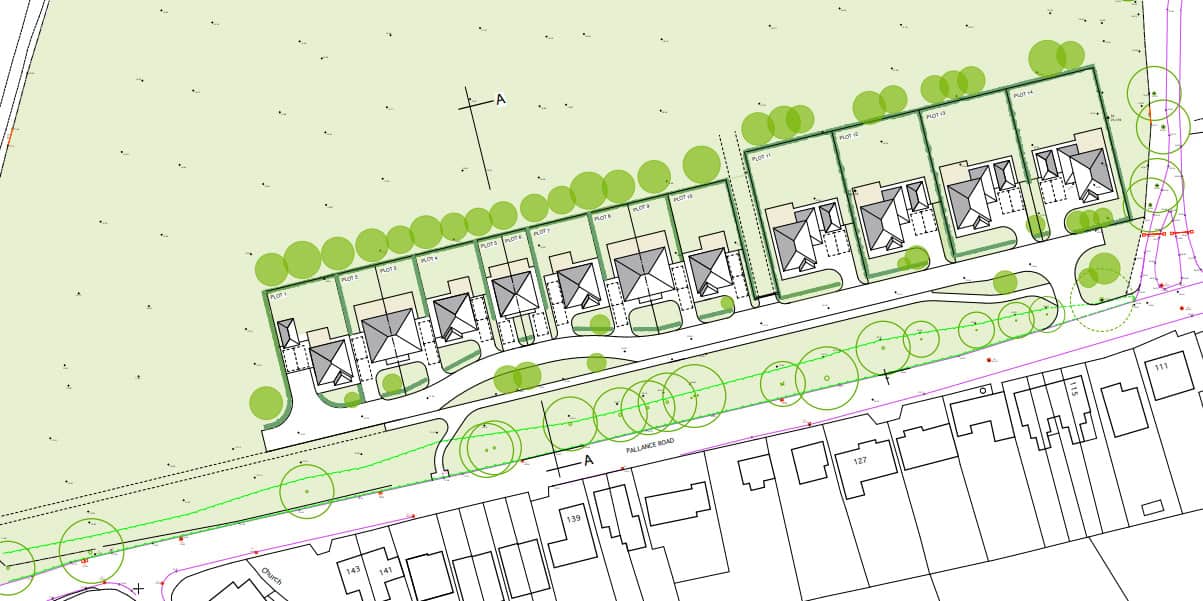 Artists impression of new homes on land at Comfort Farm