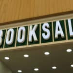 Book sale sign at library