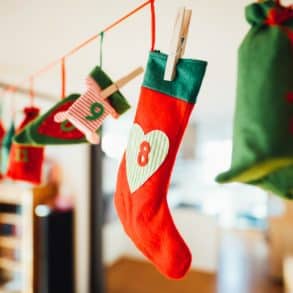 Christmas stocking hanging on a line