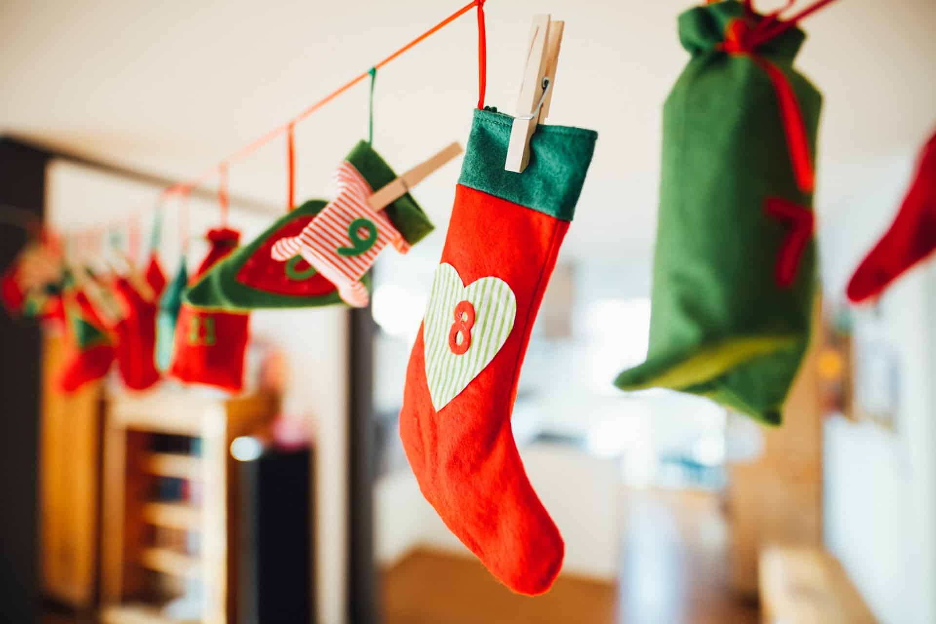 Christmas stocking hanging on a line