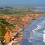 Distance view of the landslip at Compton Bay
