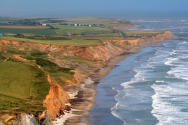 Distance view of the landslip at Compton Bay