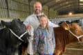 Farmer and daughter with two calves at the gilten market