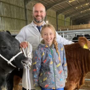 Farmer and daughter with two calves at the gilten market