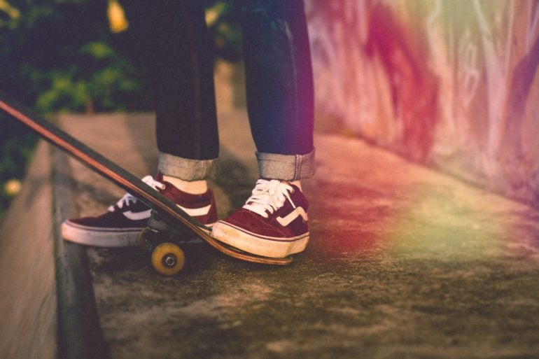 Male skateboarder at skatepark