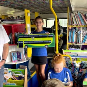 Children on board the St Helens library bus