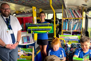 Children on board the St Helens library bus