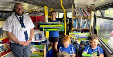 Children on board the St Helens library bus