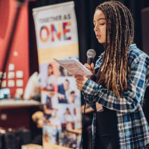 Teenage girl giving a speech