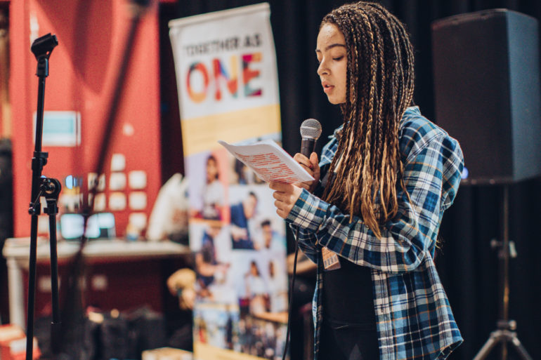 Teenage girl giving a speech