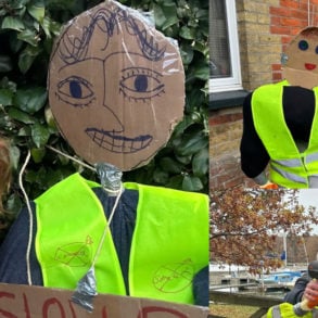 Councillor Redrup with the Speed Scarecrows