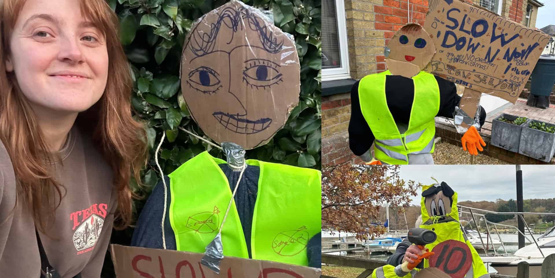 Councillor Redrup with the Speed Scarecrows